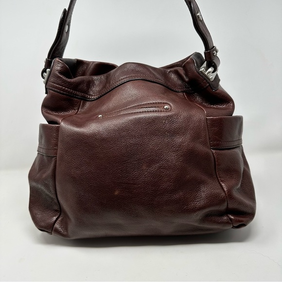 Rare B. MAKOWSKY Brown Leather Handbag with Brushed Steel Hardware - Picture 3 of 14